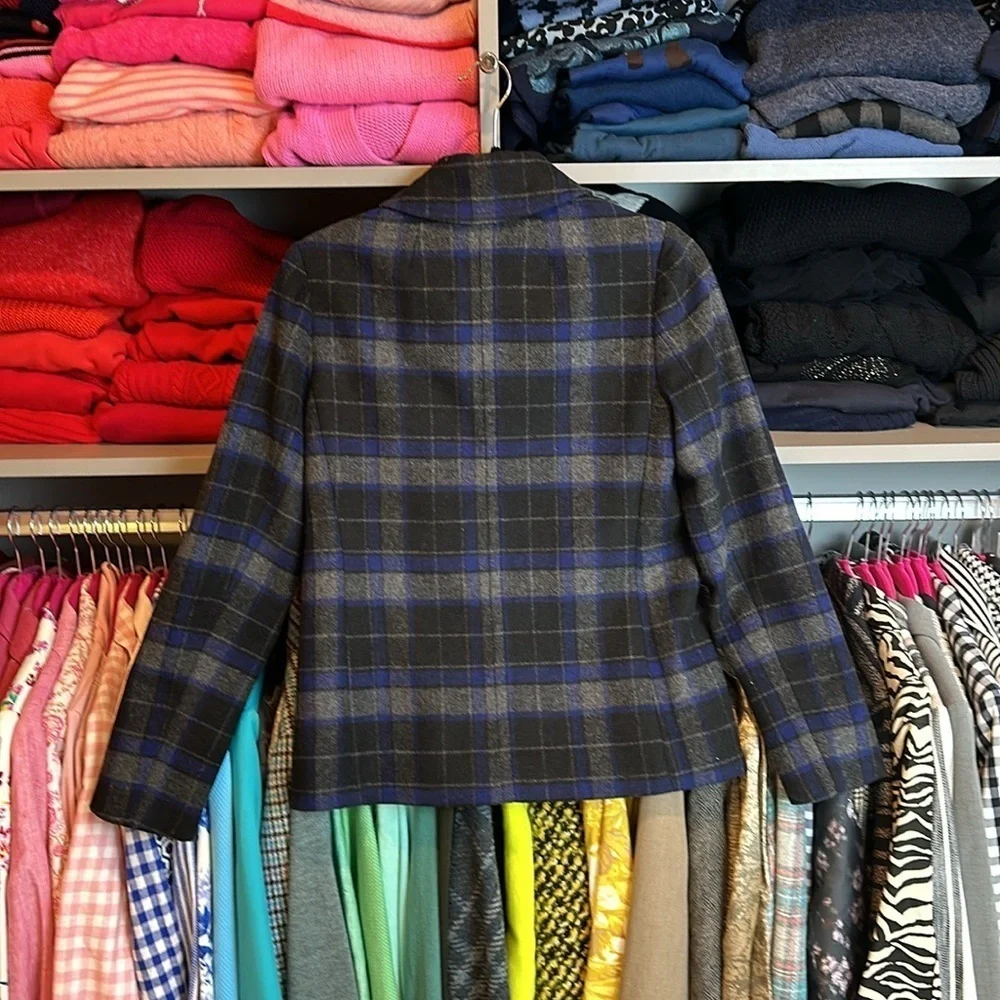 J Crew blue/gray/black plaid pea coat size XS - Picture 3 of 5